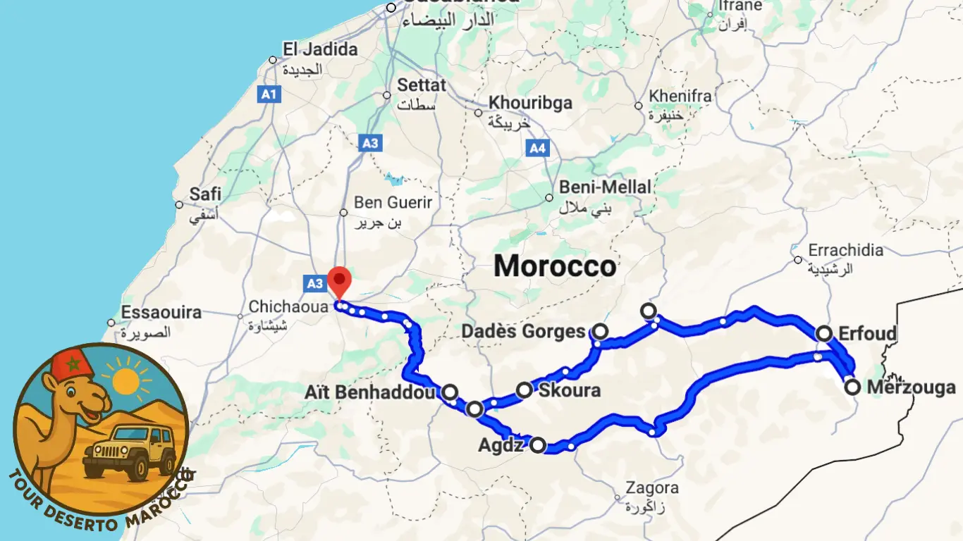 Mappa del Tour Deserto Marocco 3 giorni