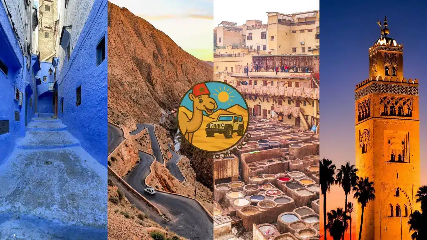 Le migliori città da visitare in Marocco — Destinazioni top 2025 Le migliori città da visitare in Marocco — Veduta panoramica di Marrakech e dei souk